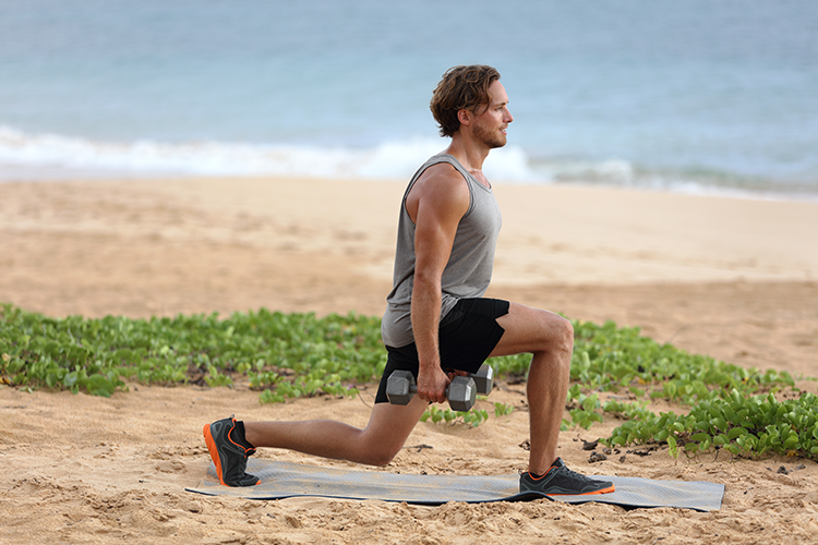 walking lunge with dumbbells