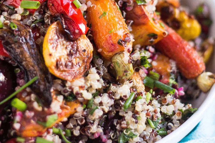 Cooked Quinoa, Roasted Veggies and Chicken Breast healthy lunchbox ideas