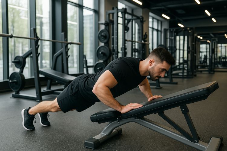 man doing Incline Push Ups in gym