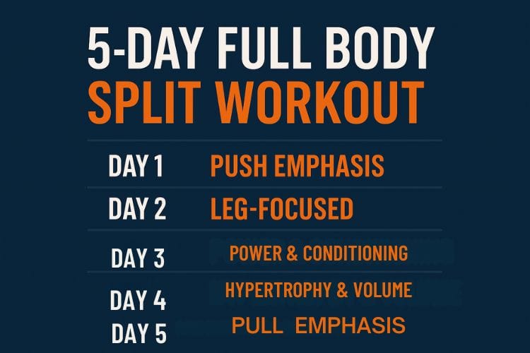 5-day full body split workout weekly schedule infographic