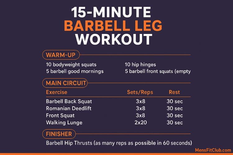 The complete 15-minute barbell leg workout routine and schedule.