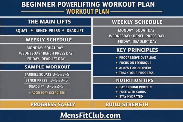 Infographic on progressive overload for powerlifting workout plan for beginners.