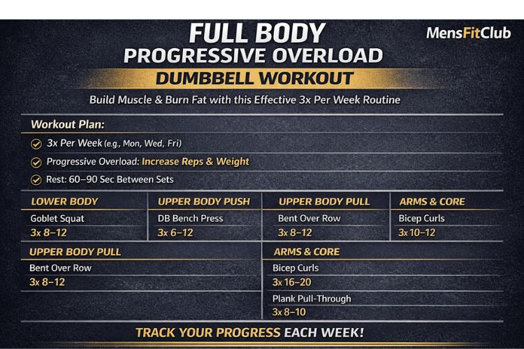 Printable full body dumbbell workout chart with progressive overload tracking sheet