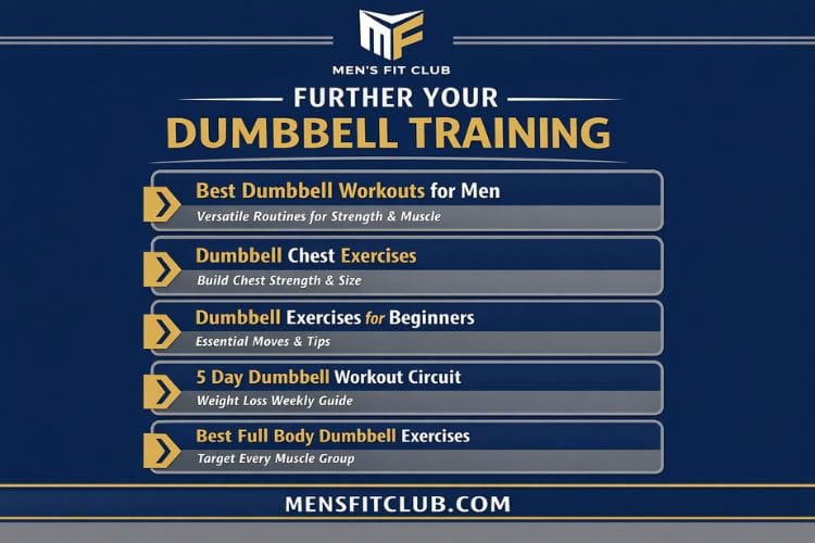 Infographic flowchart showing the structure of the 45 minute full body dumbbell workout circuit.
