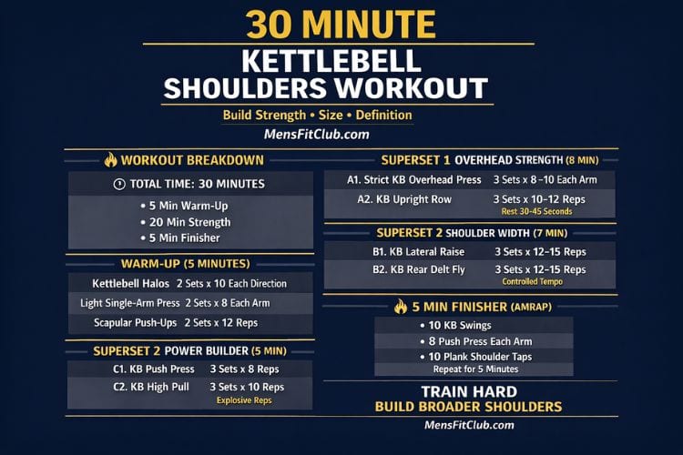 infographic of 30 minute kettlebell shoulders workout set
