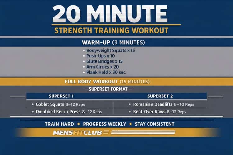 Infographic showing a 20 minute strength training workout.