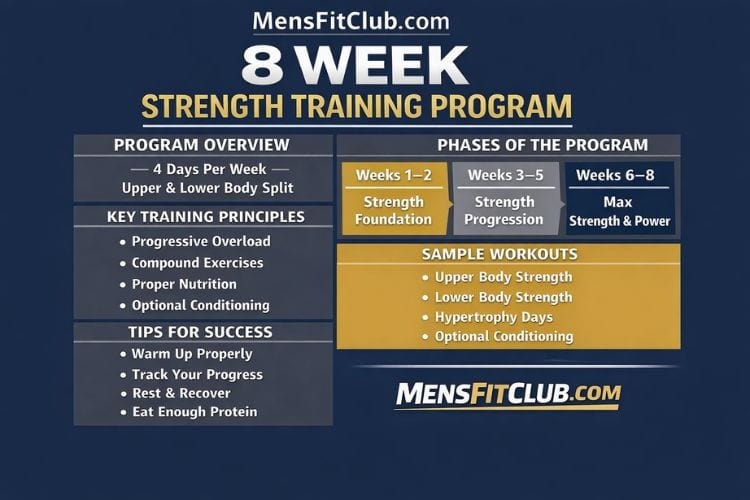 Infographic Visual progress chart showing strength gains over an 8-week strength training program cycle.