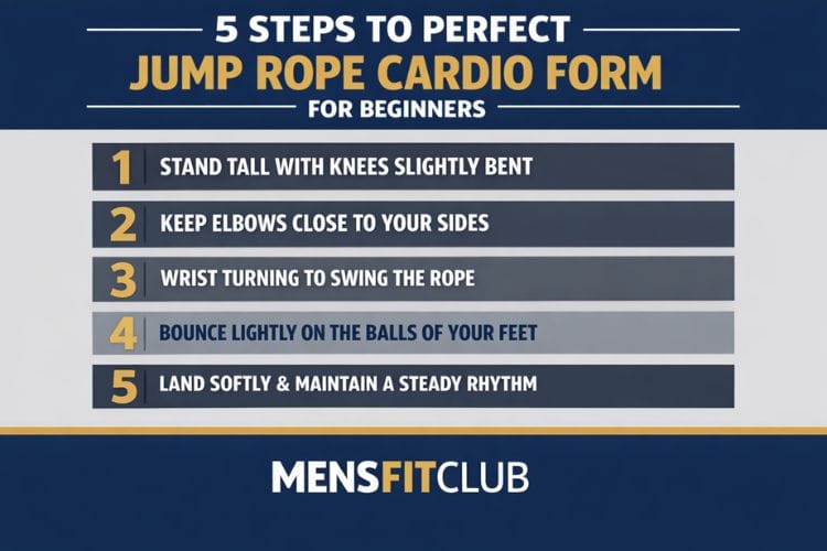 infographic of five steps to perfect jump rope cardio form for beginners