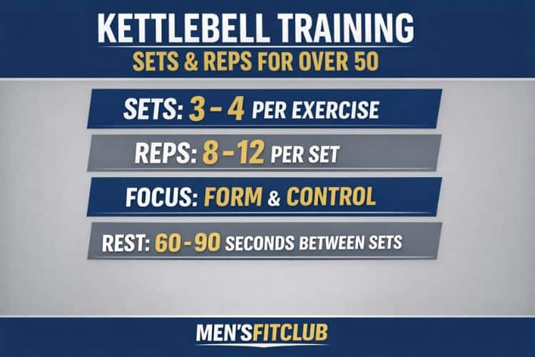 infographic of kettlebell weight training sets and reps for over 50
