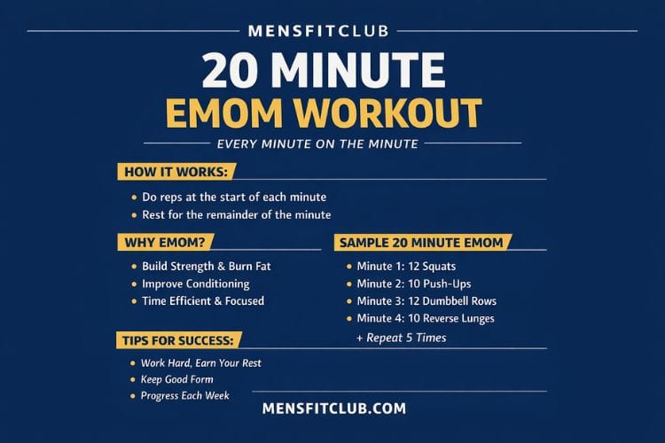 Infographic showing a 20 minute EMOM workout.