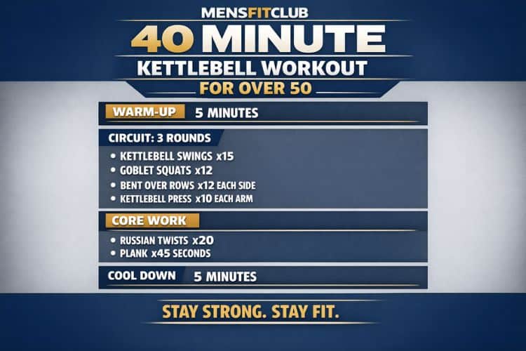 infographic of 40 minute kettlebell workout for over 50 sets and reps