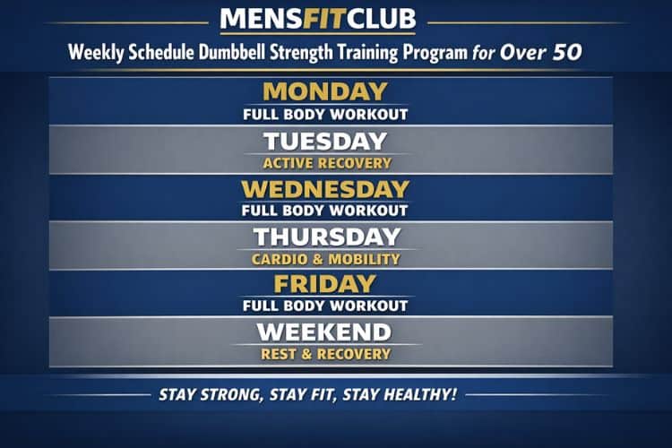 infographic of Weekly schedule dumbbell strength training program for over 50 full body workouts