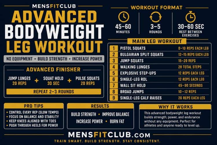 Infographic of Advanced bodyweight leg workout.
