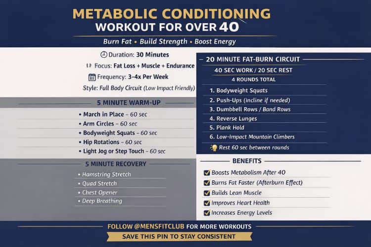 Metabolic conditioning workout for over 40 low impact fat loss.