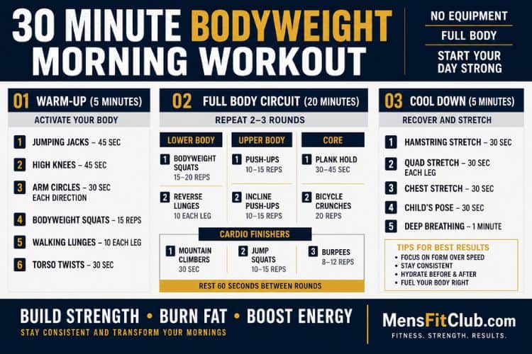 Infographic of 30 minute bodyweight morning workout.
