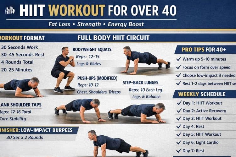 4-week HIIT workout plan calendar for men and women over 40