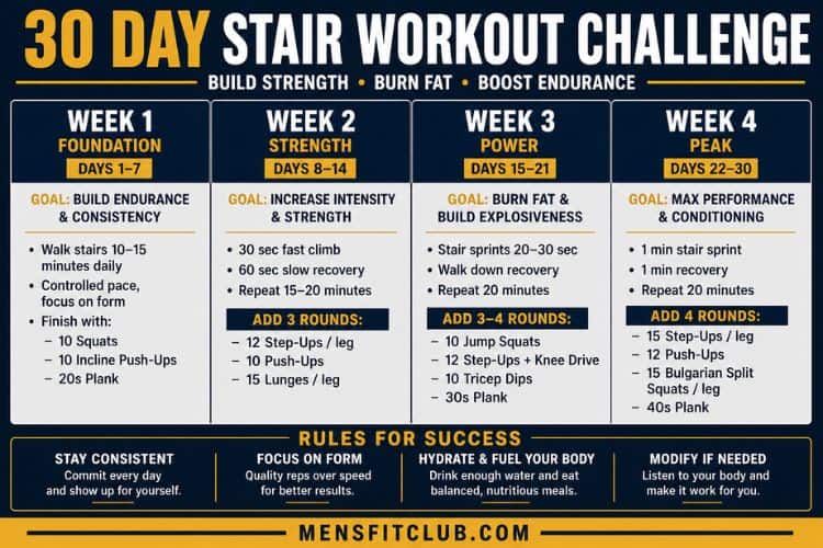 Infographic of 30 day stair workout challenge.