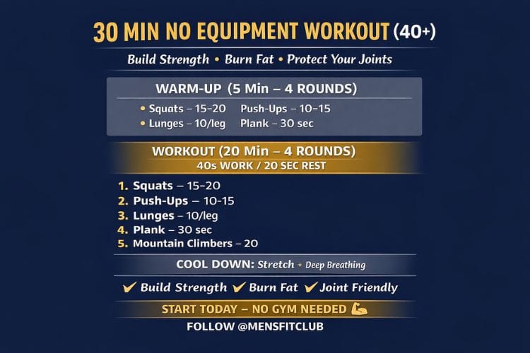 30 minute no equipment workout plan for over 40 – full body routine.