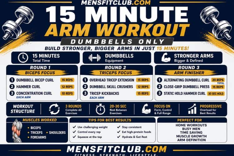 infographic of 15 minute arm workout dumbbells