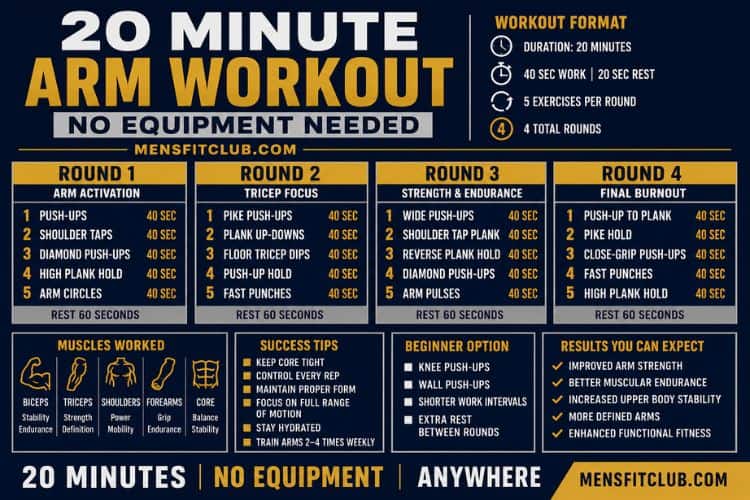 infographic of 20 minute arm workout no equipment