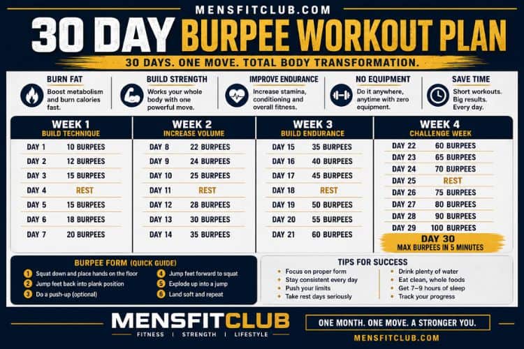infographic of 30 day burpee workout plan