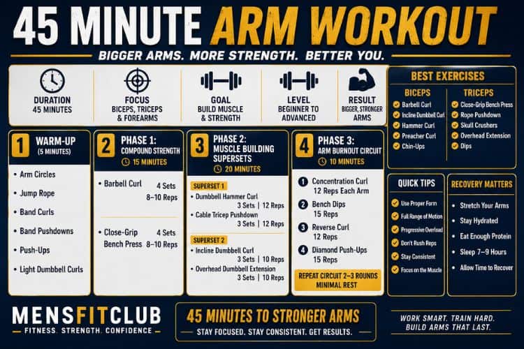 infographic of 45 minute arm workout