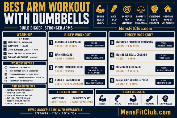 infographic of best arm workout with dumbbells