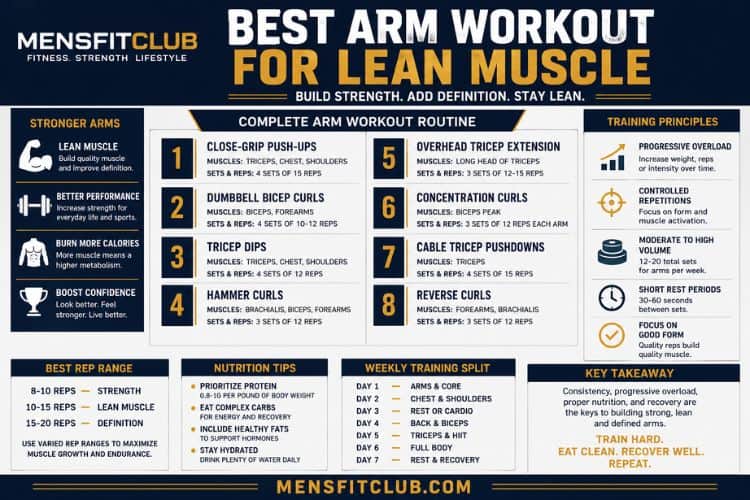 infographic of best arm workout for lean muscle