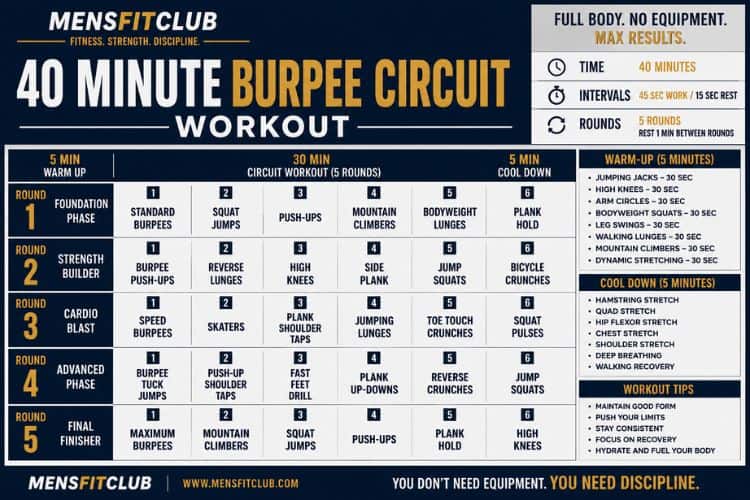 infographic of 40 minute burpee circuit workout