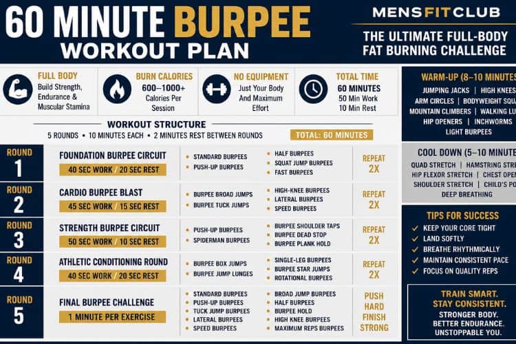 infographic of 60 minute burpee workout plan
