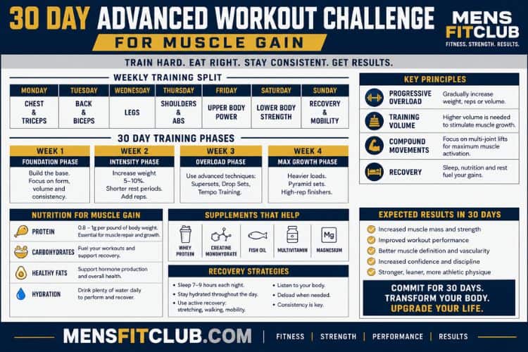 Infographic of 30 day advanced workout challenge