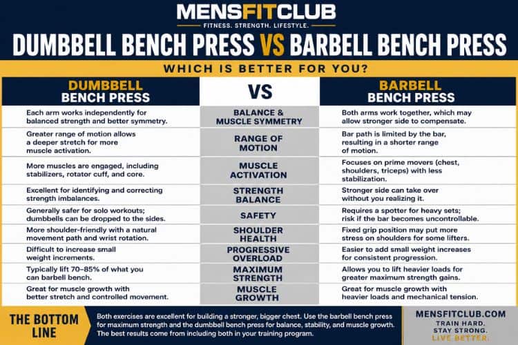 Infographic of dumbbell bench press vs barbell bench press
