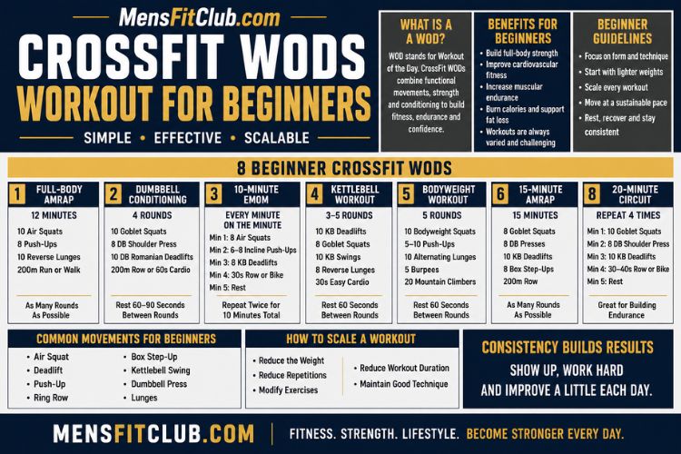 Infographic of crossfit wods workout for beginners.
