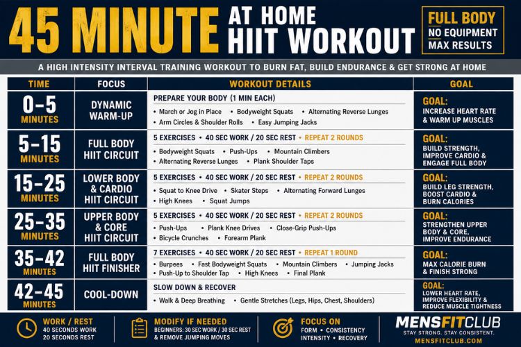 Infographic of 45 minute at home hiit workout