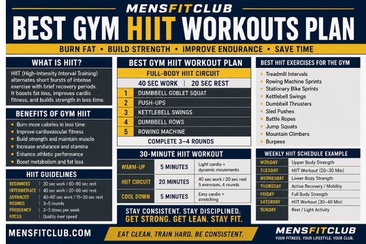 Infographic of best gym HIIT workouts plan
