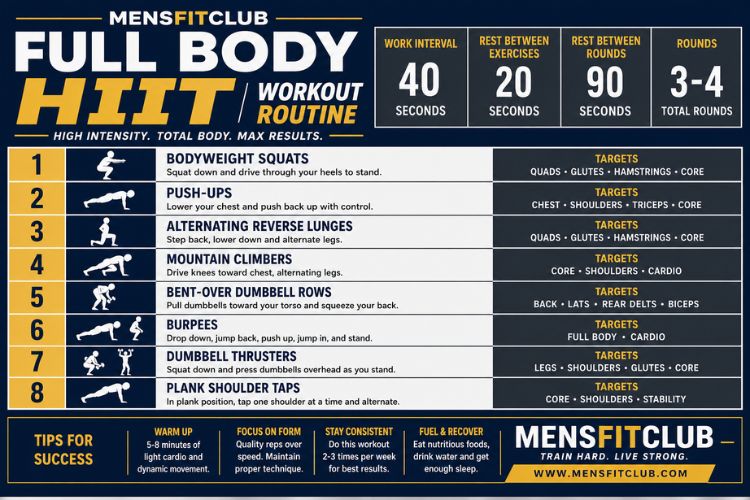 Infographic of full body hiit workout routine.