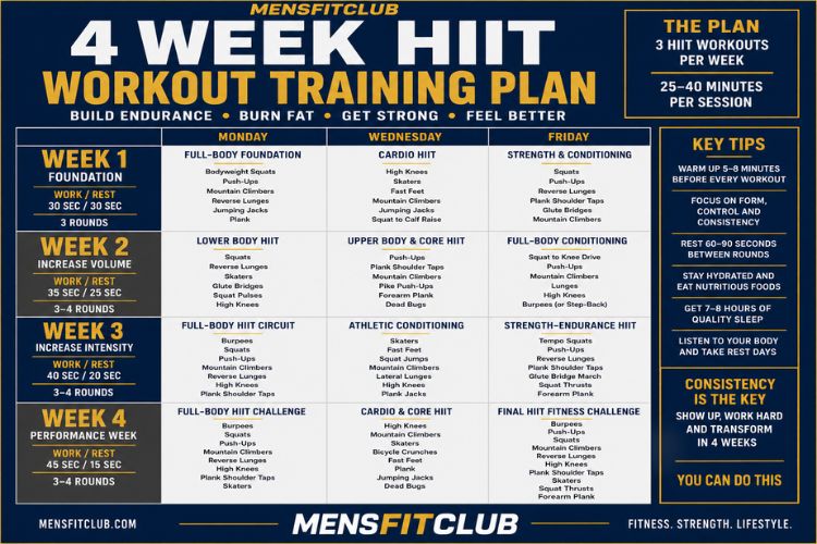 Infographic of 4 week hiit workout training plan