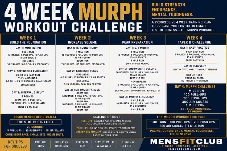 Infographic of 4 week murph workout challenge.