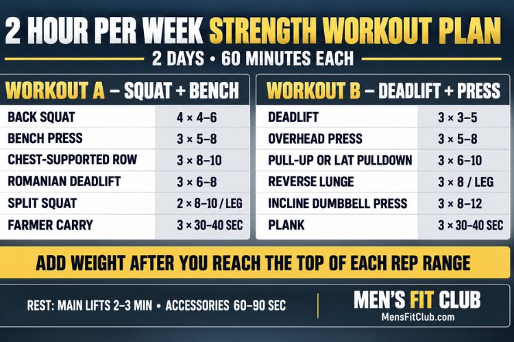 Infographic of 2 hour per week strength workout plan