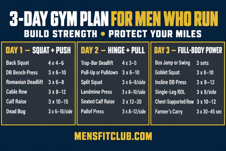 Infographic for 3-Day Gym Plan for Men Who Run