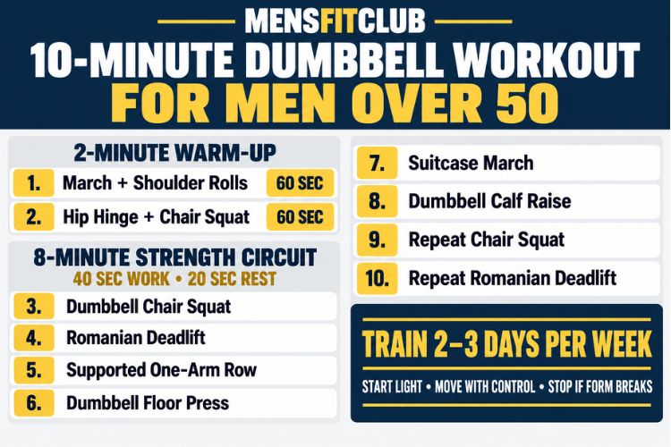 Infographic for 10 Minute Dumbbell Workout for Men Over 50