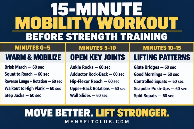 Infographic for 15 Minute Mobility Workout Before Strength Training