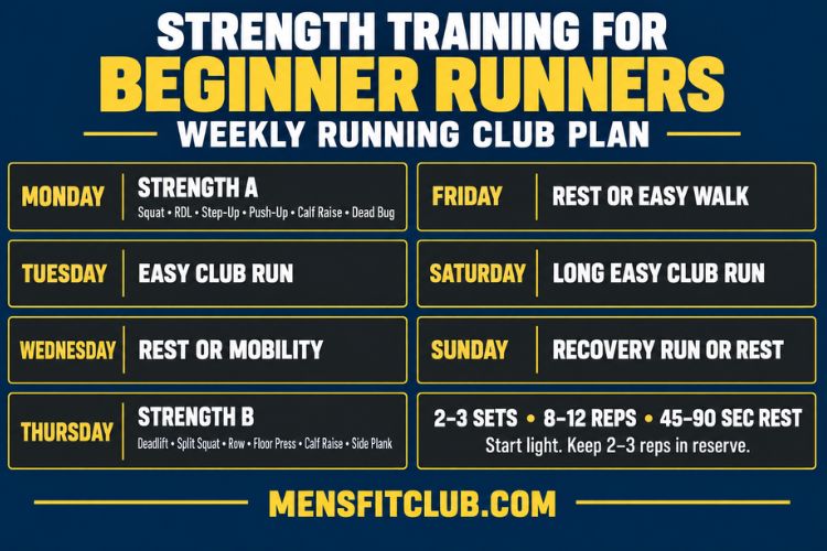 Infographic for weekly Strength Training plan for beginner Running Club who run