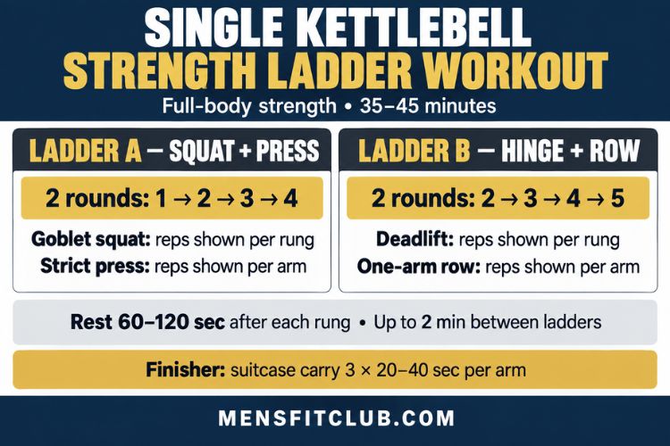 Infographic for Single Kettlebell Strength Ladder Workout