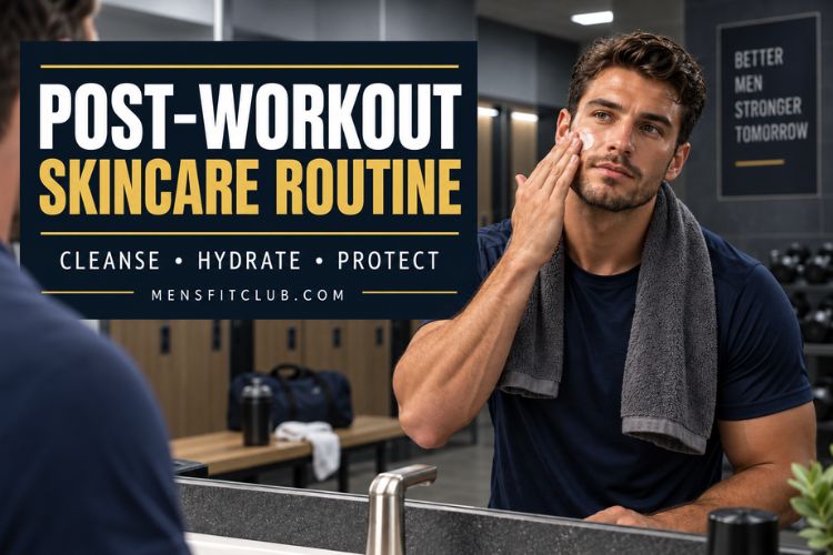 Man applying moisturizer after a workout to maintain a post workout skincare routine.
