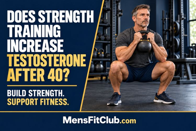 A Man doing kettlebell squat for Does Strength Training Increase Testosterone After 40