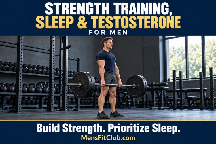 A Man performing a barbell deadlift with a straight back in a gym to stimulate testosterone production through strength training Sleep and Testosterone for Men